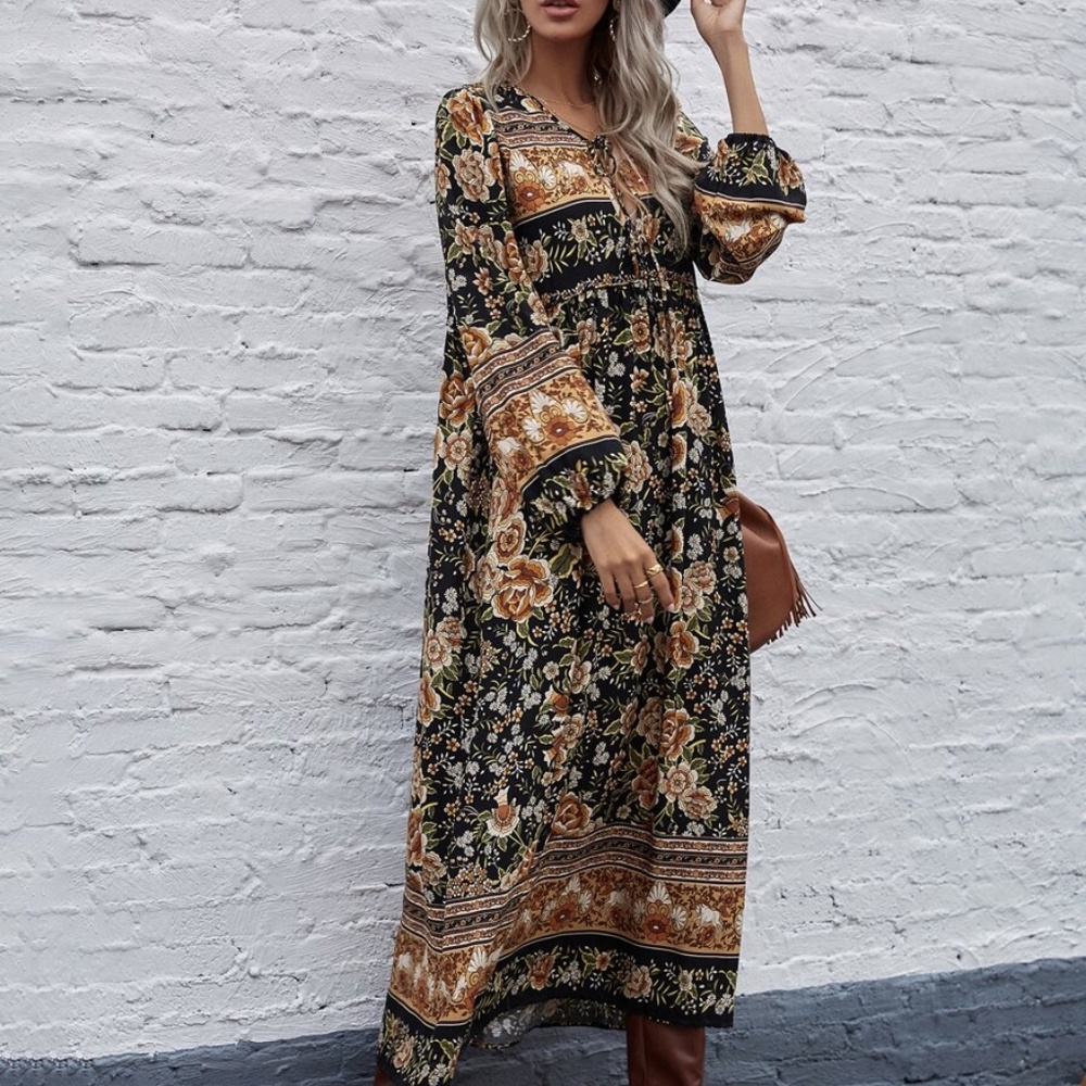 Boho gypsy floral print long sleeve maxi dress - Picture 4 of 8